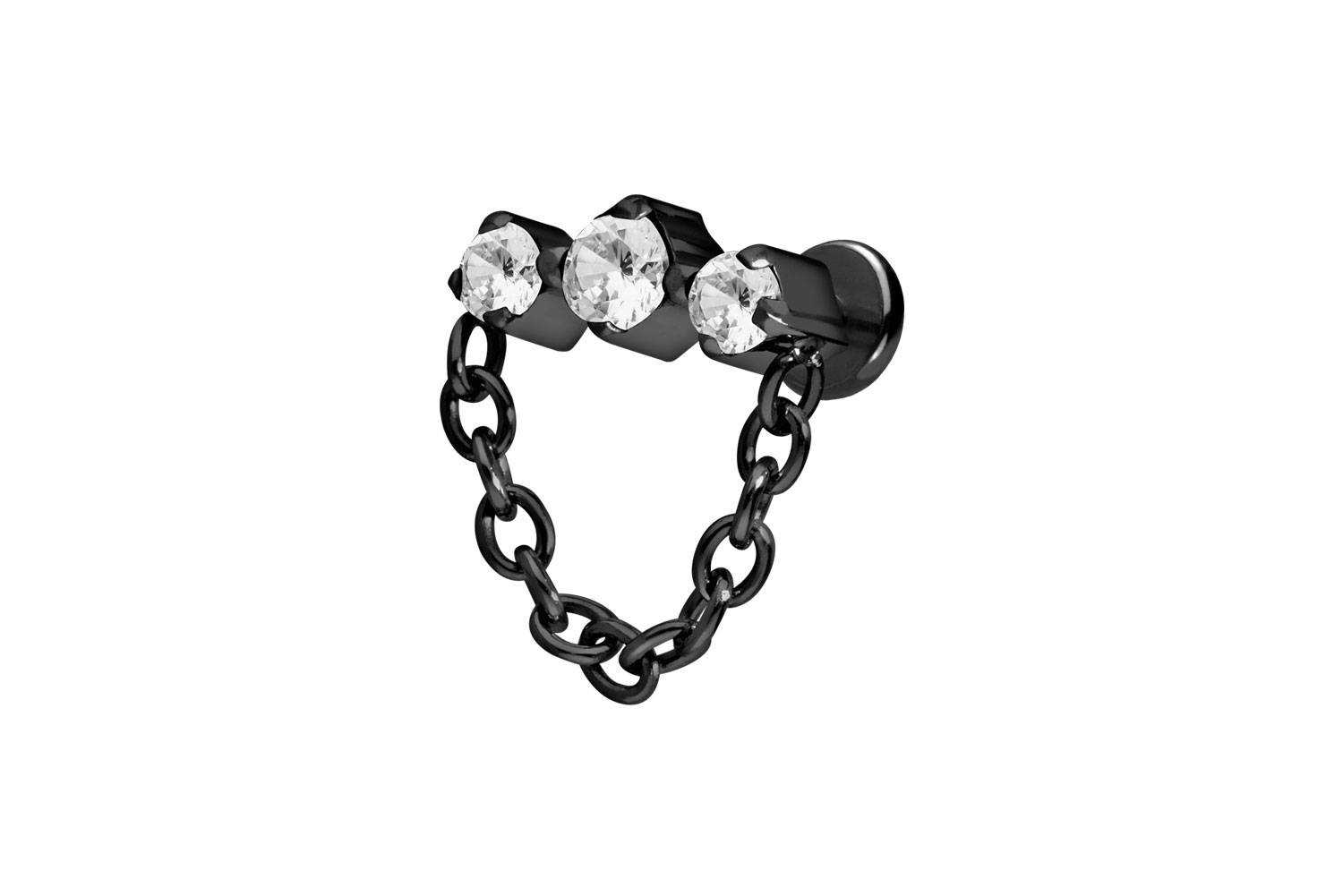 Titan Labret Piercing mit Push Fit 3 EINGEFASSTE KRISTALLE + KETTE